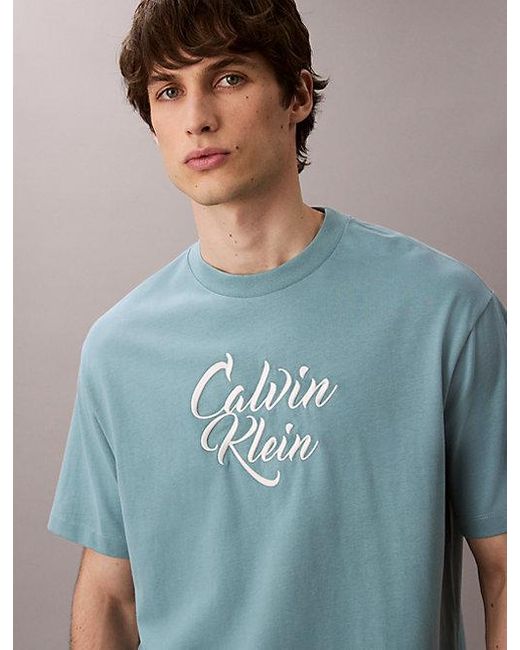 Calvin Klein Relaxed T-Shirt Met Grafisch Scriptlogo in het Blue voor heren