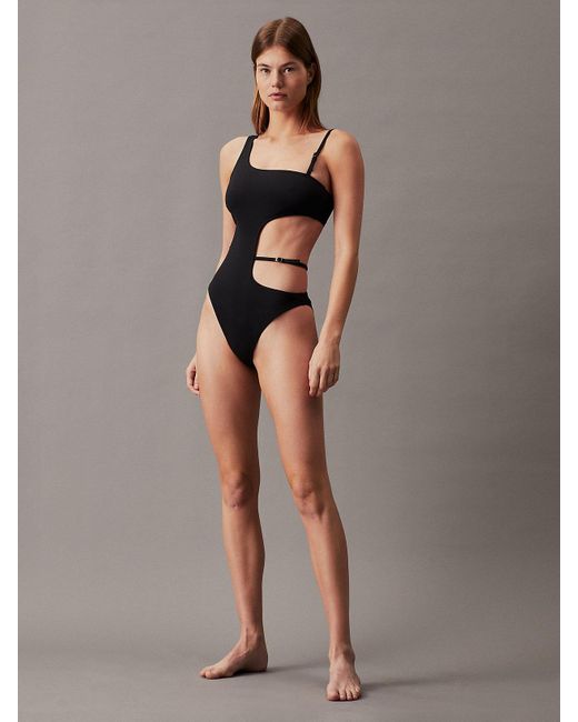 Calvin Klein Black Cut Out Swimsuit - Ck Micro Belt