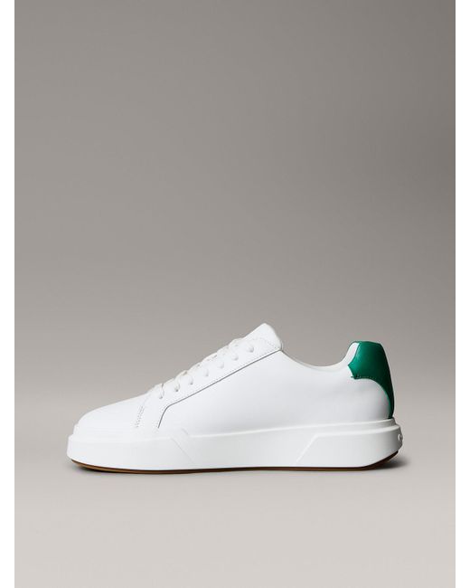 Calvin Klein White Leather Signature Logo Trainers for men