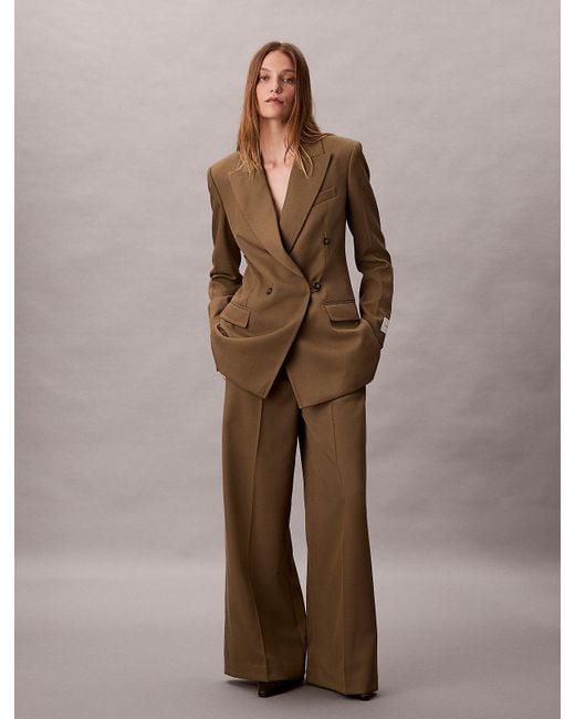 Calvin Klein Brown Wool Gabardine Wide Leg Trousers