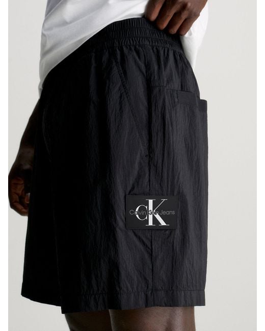 Calvin Klein Black Relaxed Crinkle Nylon Shorts for men