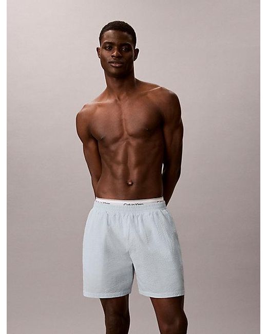 Calvin Klein Brown Cotton Seersucker Pyjama Shorts for men