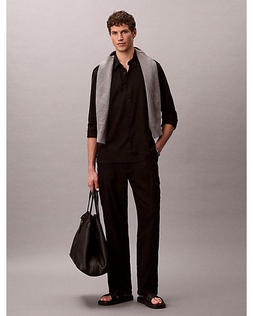Calvin Klein Black Solid Linen Blend Classic Shirt for men