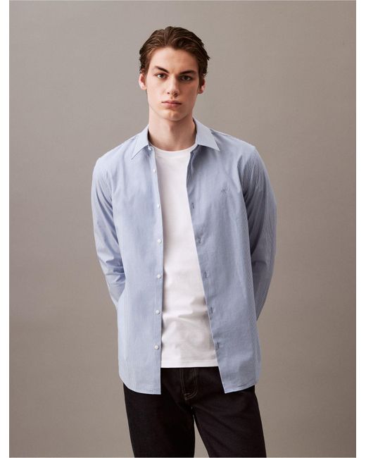 Calvin Klein Gray Stretch Cotton Slim Fit Thin Stripe Button-down Shirt for men