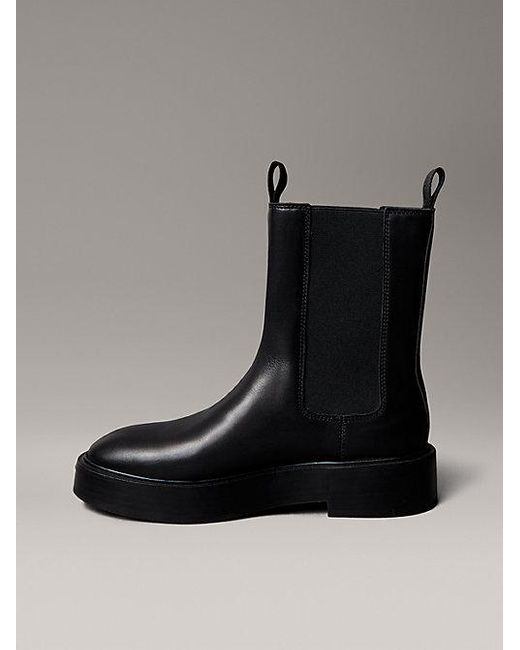Calvin Klein Black Jeans Leather Stacked Heel Chelsea Boots