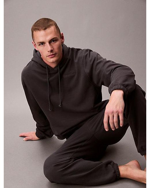 Calvin Klein Black Cotton Terry Blend Lounge Hoodie for men