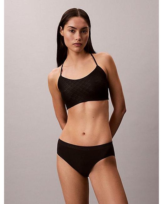 Calvin Klein Black Sport Monogram Logo Mesh Plunge Bra