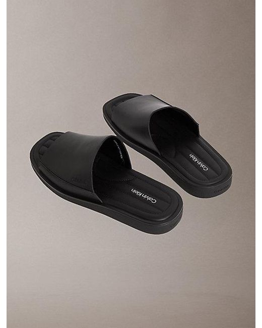 Calvin Klein Gray Alonso Leather Slider Sandals for men