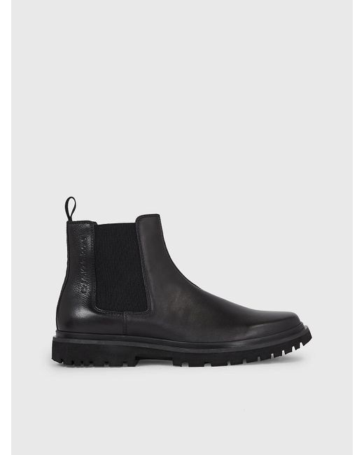 Calvin Klein Black Leather Chelsea Boots for men