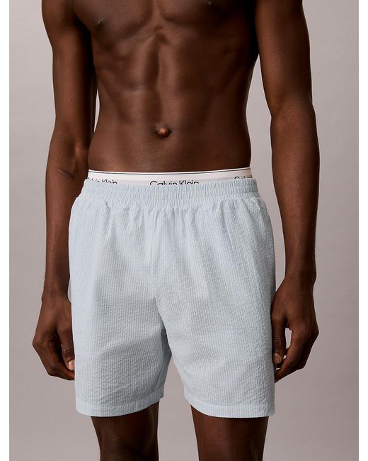 Calvin Klein Brown Cotton Seersucker Pyjama Shorts for men