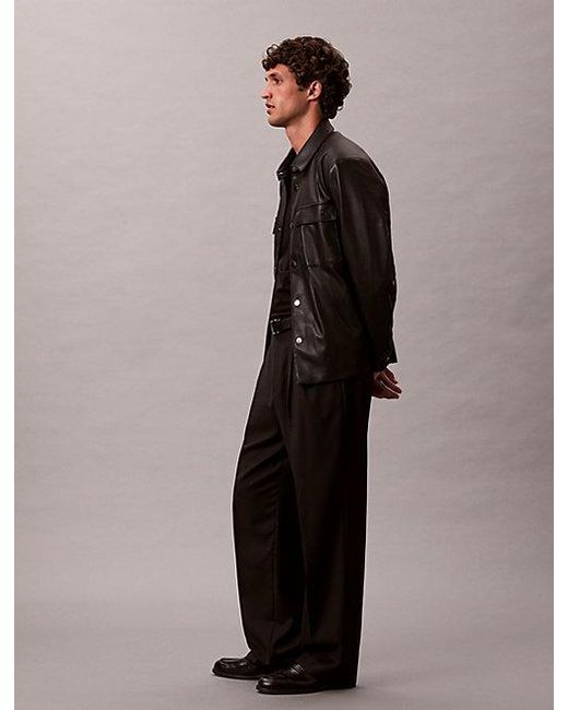 Calvin Klein Black Wide Leg Wool Blend Travel Trousers for men