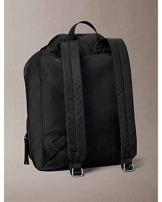 Calvin Klein Black Soft Satin Nylon Flap Backpack