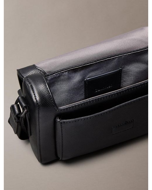 Calvin Klein Gray Small Saffiano Emblem Messenger Bag for men