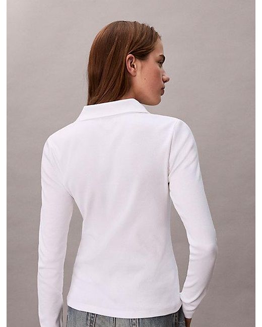 Calvin Klein Blue Jeans Woven Monologo Rib Collared Top