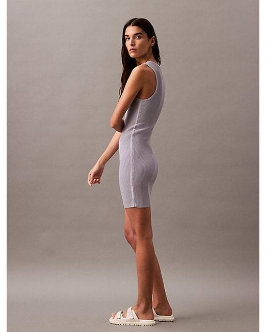 Calvin Klein Purple Modelliertes Minikleid Aus Rippstrick