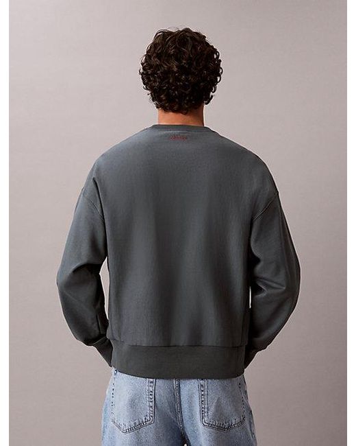 Calvin Klein Gray Jeans Premium Cotton Terry Logo Sweatshirt for men