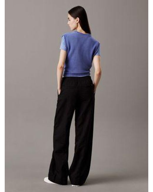 Pantalones de lino y algodón suave Calvin Klein de color Black