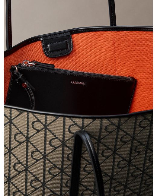 Calvin Klein Gray Emblem Logo Jacquard Tote Bag With Pouch