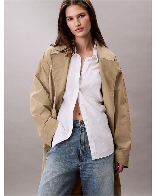 Calvin Klein White Linen Cotton Utility Relaxed Button-Down Shirt