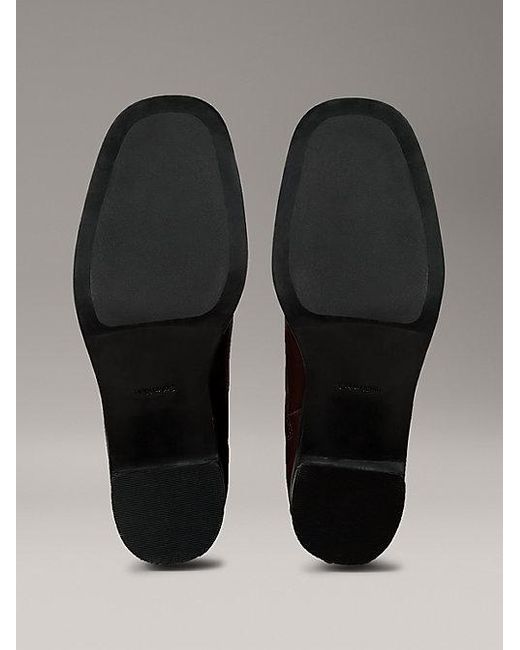 Calvin Klein Brown Kniehohe Ankle Boots Aus Leder Mit Quadratischem Zehenbereich Und Reißverschluss
