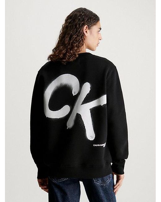 Sudadera con logo y estampado de espray Calvin Klein de hombre de color Black