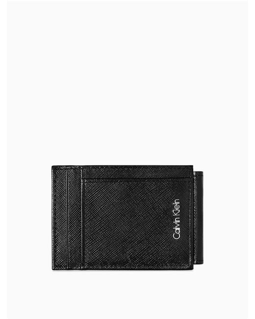 Calvin Klein Black Saffiano Leather Magnetic Card Case for men