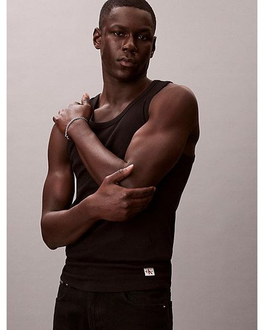 Calvin Klein Geribbelde Tanktop in het Brown voor heren