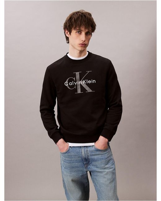 Calvin Klein Blue Calvin Klein Monogram Logo Fleece Crewneck Sweatshirt for men