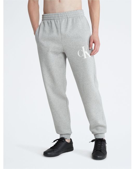 Calvin Klein Gray Monogram Logo Fleece Joggers for men