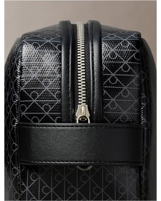 Calvin Klein Gray Allover Monogram Logo Zip Dopp Kit for men