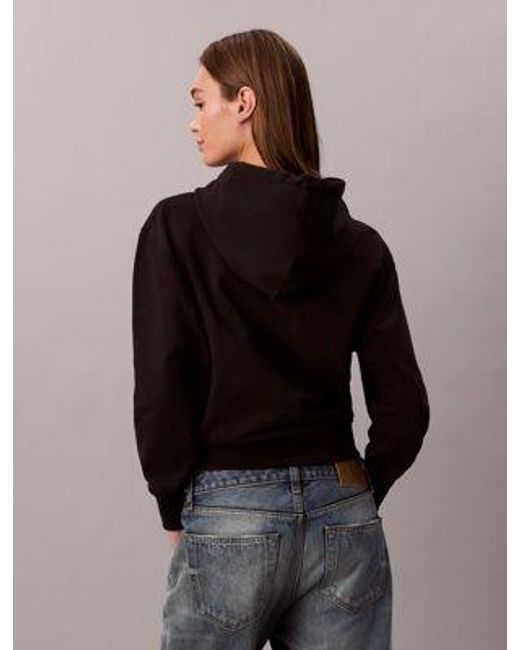 Sudadera de felpa de algodón con capucha y monograma Calvin Klein de color Black