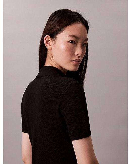 Calvin Klein Black Kleid Mit Reißverschlussausschnitt Und Logo-Jacquardmuster