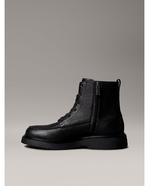 Calvin Klein Black Leather Apron Toe Lace-Up Zip Boots for men