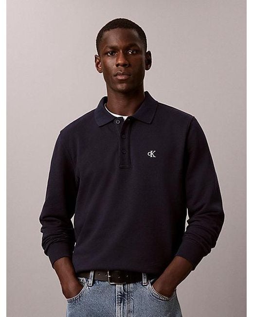 Calvin Klein Blue Jeans Cotton Terry Polo Sweatshirt for men