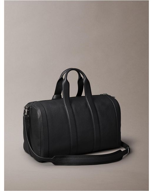 Calvin Klein Gray Leather Large Duffle Bag for men