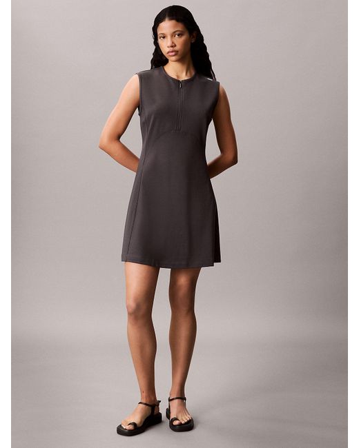 Calvin Klein Brown Viscose Blend Quarter Zip A-Line Dress