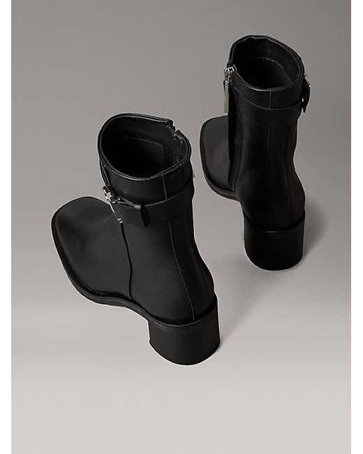 Calvin Klein Black Leather Square Toe Zip Ankle Boots