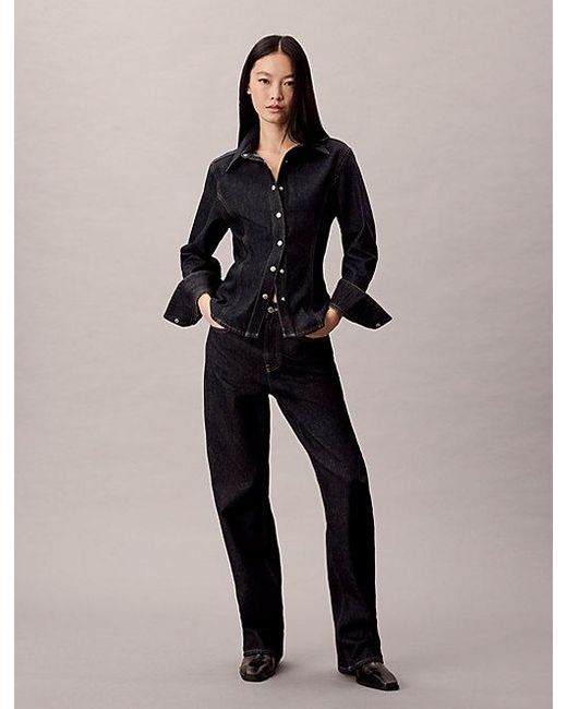 Calvin Klein Black Jeans Denim Seamed Button Up Shirt