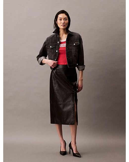 Calvin Klein Leren Midirok in het Black
