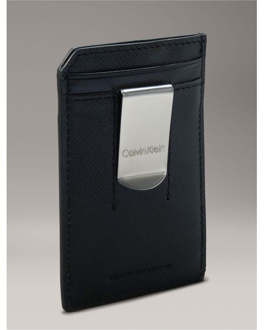 Calvin Klein Black Refined Saffiano Card Case + Money Clip for men