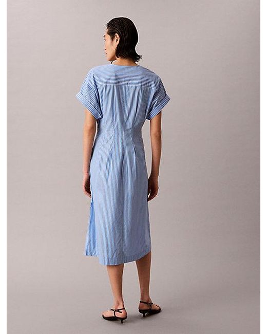 Calvin Klein Poplinkatoenen Button-Down Overhemdjurk in het Blue