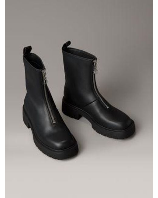 Botines chunky de piel con cremallera Calvin Klein de color Black