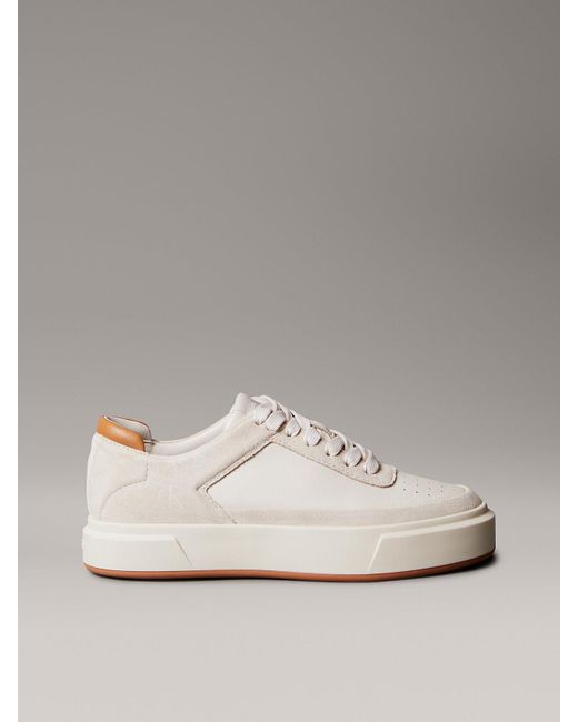 Baskets Signature En Cuir Et Daim Calvin Klein en coloris Gray