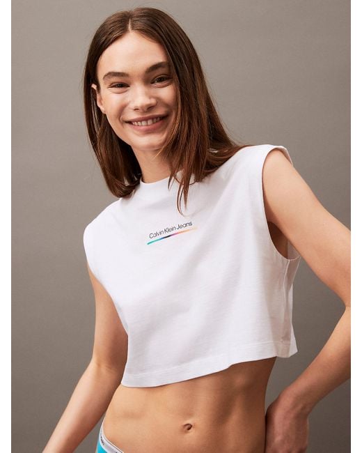 T-shirt sans manches avec monogramme - Pride Calvin Klein pour homme en coloris White