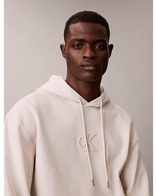 Calvin Klein Pink Jeans Fleece Monogram Logo Patch Relaxed Hoodie for men
