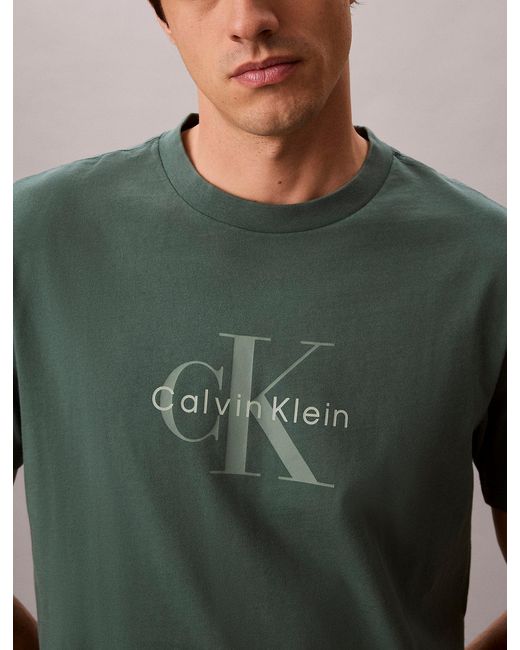 Calvin Klein Green Washed Cotton Monogram T-Shirt for men