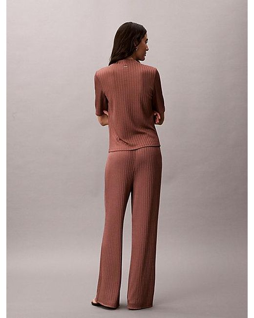 Calvin Klein Brown Shiny Ribbed Pull On Trousers