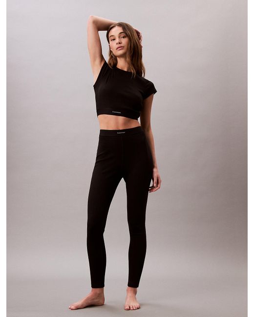 Calvin Klein Black Ribbed Cotton Lounge Leggings