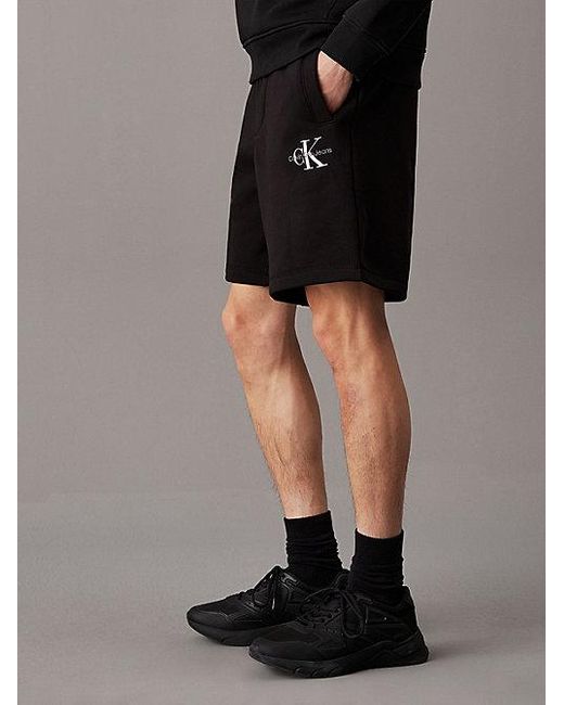 Calvin Klein Fleece Korte joggingbroek Met Monogram in het Black voor heren