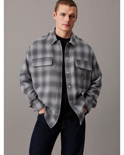 Calvin Klein Gray Oversized Checked Shirt Jacket for men